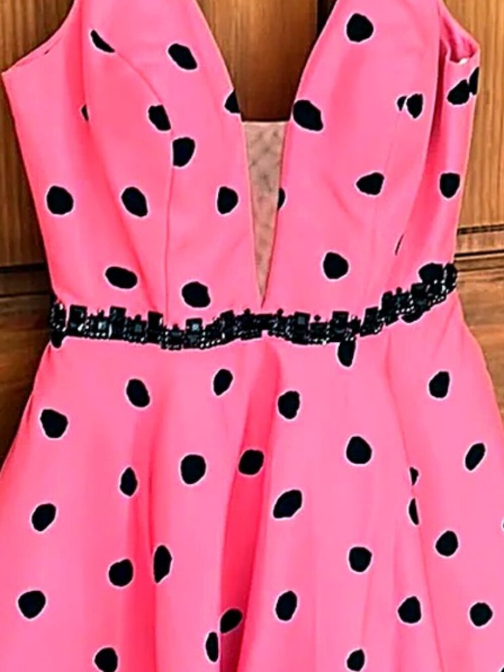 Sherri Hill Hot Pink Black Polka Dot Homecoming Dress Size 6 NWT Beaded - Picture 2 of 5